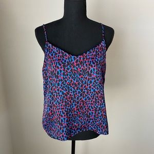 Basement Leopard Silky Blouse Tank Top Black/Blue/Red Size Medium